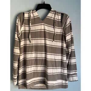 Chaser Hoodie Cold Shoulder Large Gray and White Stripes, So SOFT!  NWT